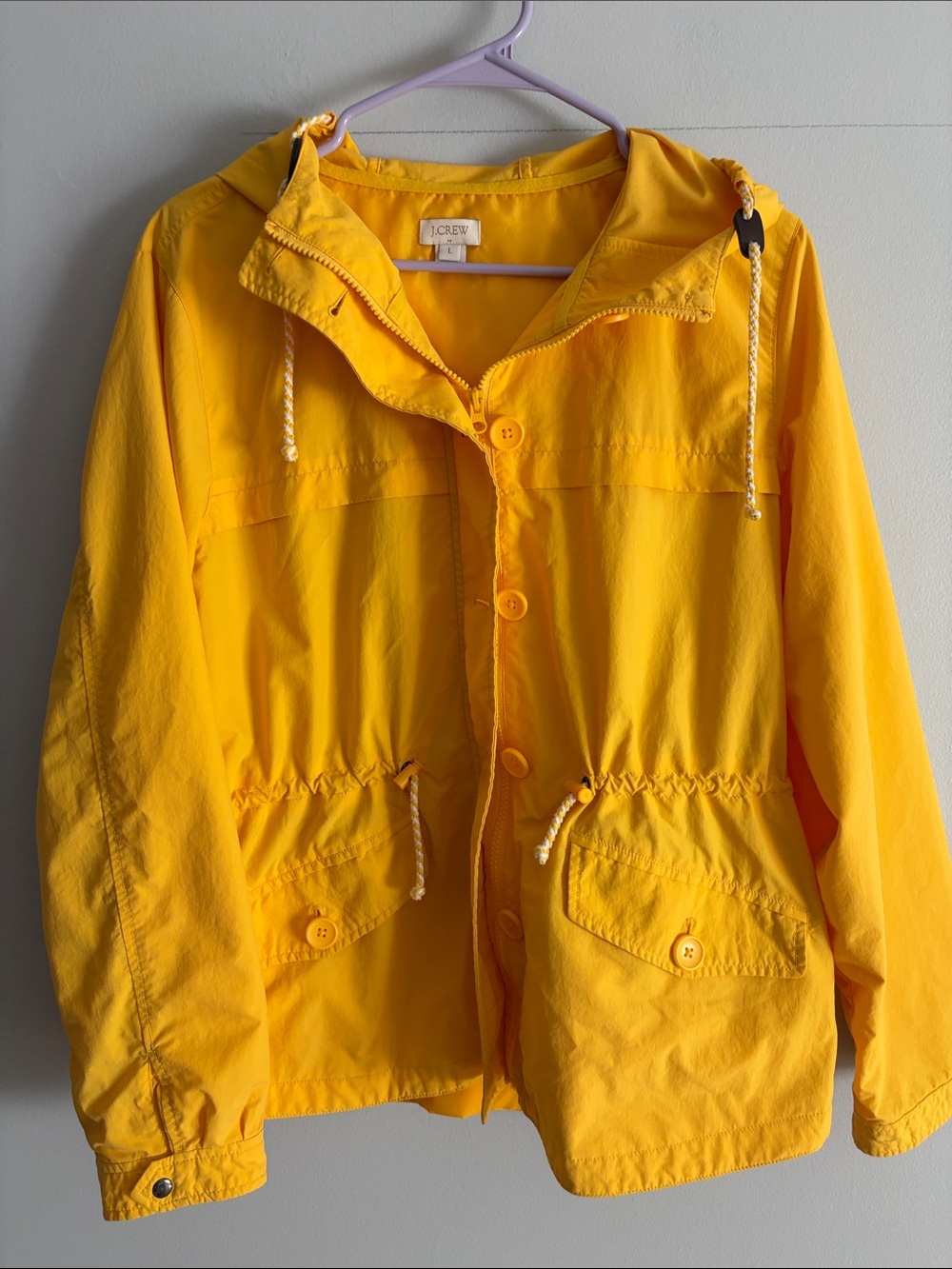 J. Crew Bright Yellow Hooded Utility Anorak Jacket. Large. Zipper/button front